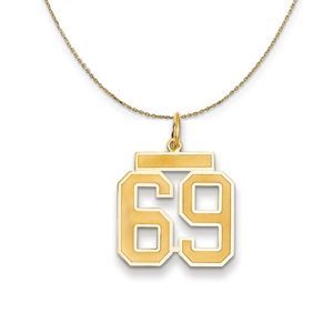 14k Yellow Gold, Jersey, Med Number 69 Necklace - 30 Inch
